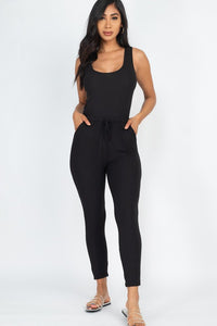 Ribbed Sleeveless Drawstring catsuits Jumpsuit (12 Colors)