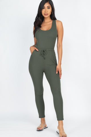 Ribbed Sleeveless Drawstring catsuits Jumpsuit (12 Colors)