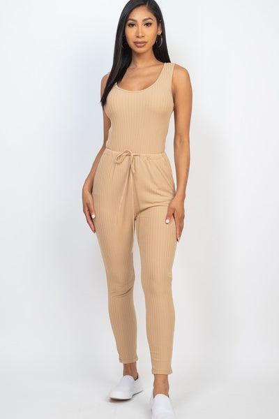 Ribbed Sleeveless Drawstring catsuits Jumpsuit (12 Colors)