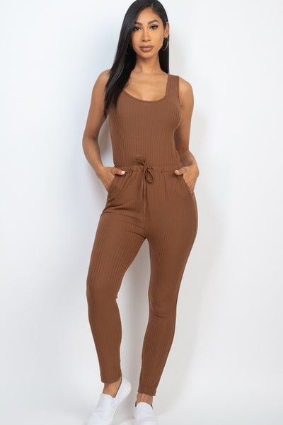 Ribbed Sleeveless Drawstring catsuits Jumpsuit (12 Colors)