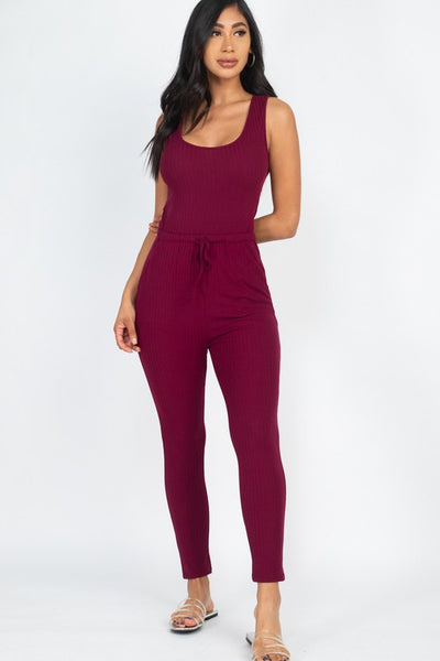 Ribbed Sleeveless Drawstring catsuits Jumpsuit (12 Colors)