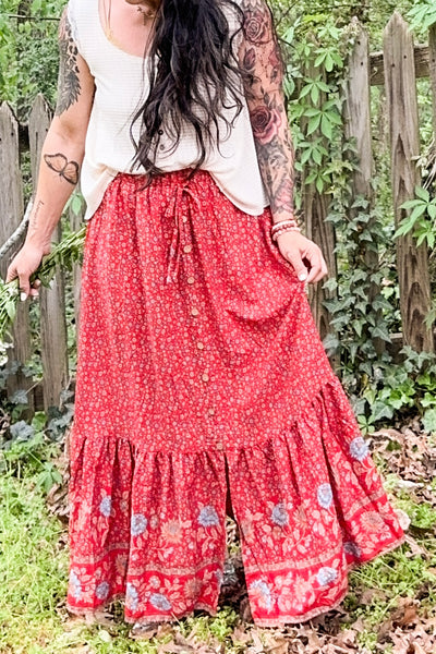 Floral Print Slit Skirt
