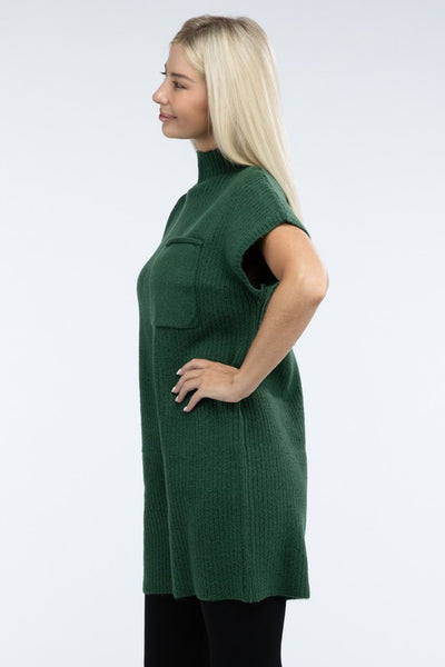 Mock Neck Short Sleeve Sweater Dress with Pocket (6 colors)