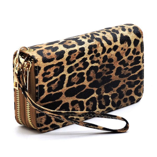 Leopard Double Zip Around Wallet Wristlet (3 colors)