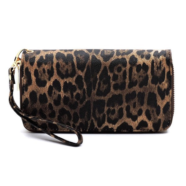 Leopard Double Zip Around Wallet Wristlet (3 colors)