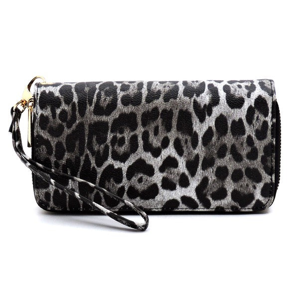 Leopard Double Zip Around Wallet Wristlet (3 colors)