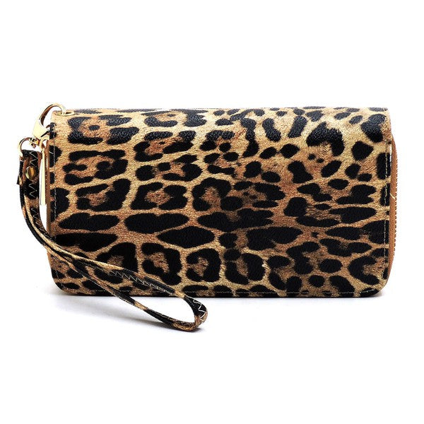 Leopard Double Zip Around Wallet Wristlet (3 colors)