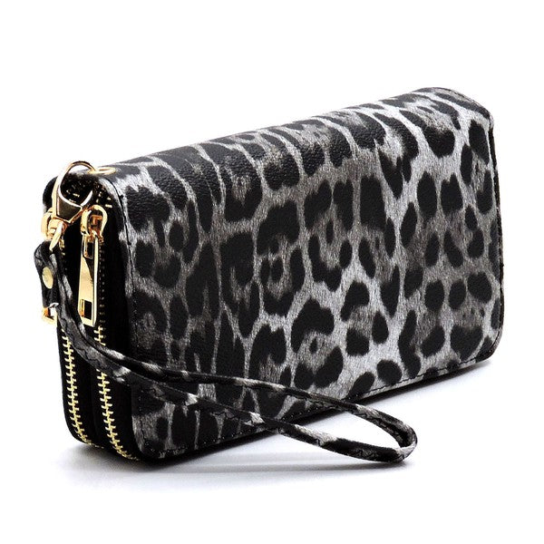 Leopard Double Zip Around Wallet Wristlet (3 colors)