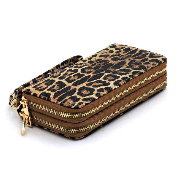 Leopard Double Zip Around Wallet Wristlet (3 colors)