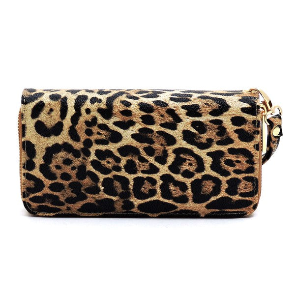 Leopard Double Zip Around Wallet Wristlet (3 colors)