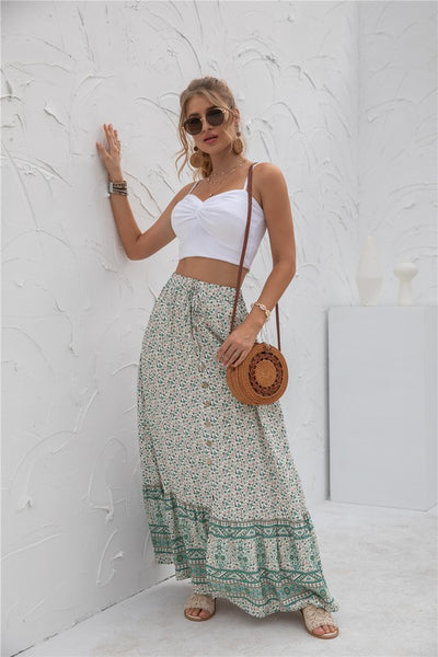 Border Print Boho Maxi Skirt