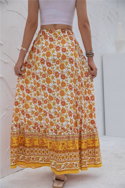 Border Print Boho Maxi Skirt