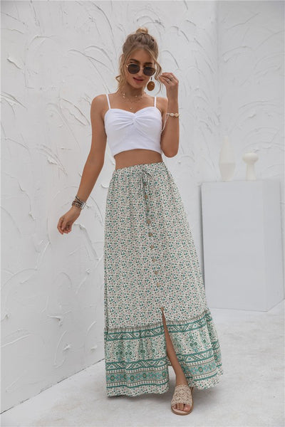 Border Print Boho Maxi Skirt