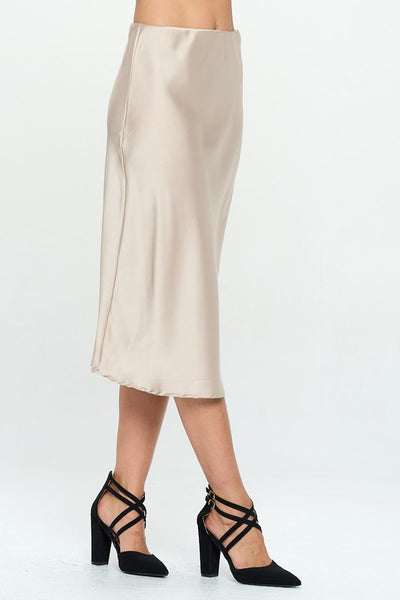 Champagne Satin Midi Skirt