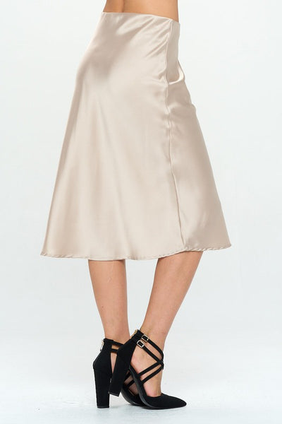 Champagne Satin Midi Skirt