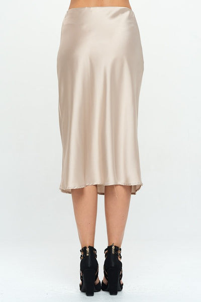 Champagne Satin Midi Skirt