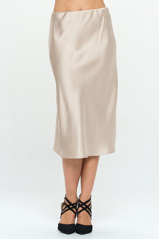 Champagne Satin Midi Skirt