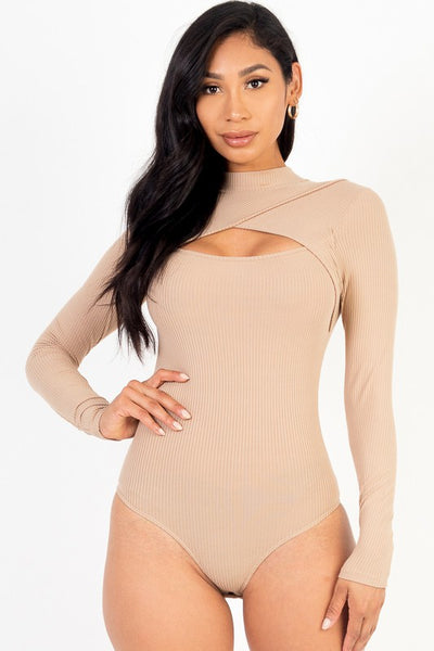 Front Cutout Long Sleeve Bodysuit (7 Colors)