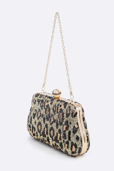 Leopard Print Sequins Convertible Box Clutch (3 colors)