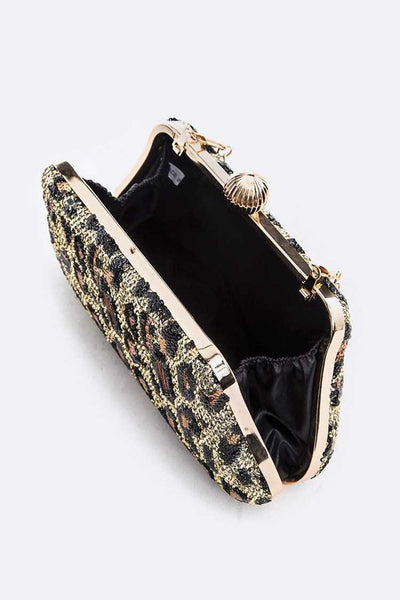 Leopard Print Sequins Convertible Box Clutch (3 colors)