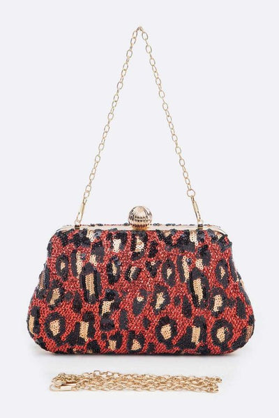 Leopard Print Sequins Convertible Box Clutch (3 colors)