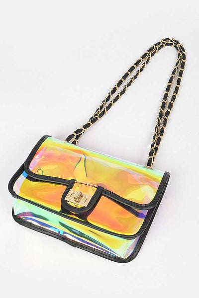 Holographic Vinyl Soft Clutch with Inner Pouch