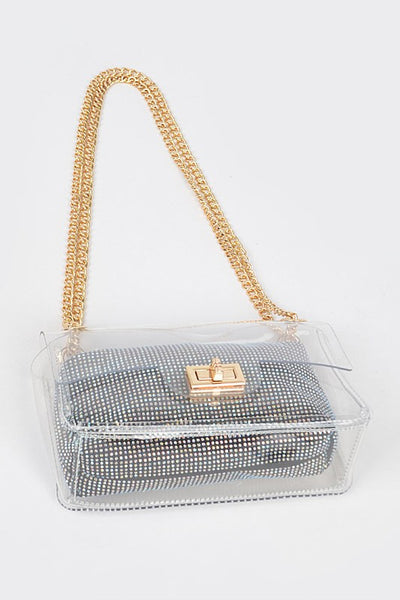 2 In 1 Rhinestone Pouch Clear Shoulder Bag