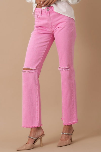 Pink High Rise Slim Straight Leg Jeans