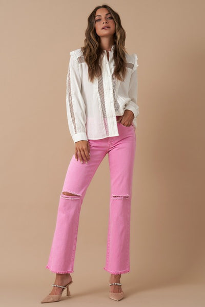 Pink High Rise Slim Straight Leg Jeans