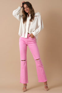 Pink High Rise Slim Straight Leg Jeans