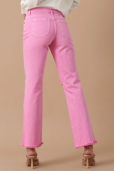 Pink High Rise Slim Straight Leg Jeans