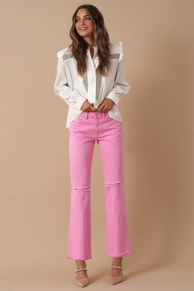 Pink High Rise Slim Straight Leg Jeans