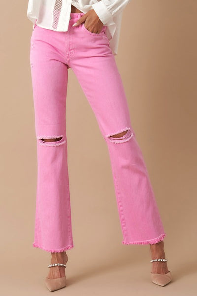 Pink High Rise Slim Straight Leg Jeans