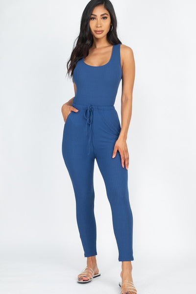 Ribbed Sleeveless Drawstring catsuits Jumpsuit (12 Colors)