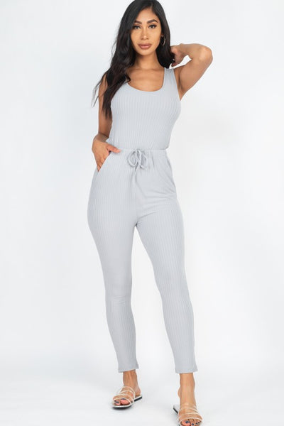 Ribbed Sleeveless Drawstring catsuits Jumpsuit (12 Colors)