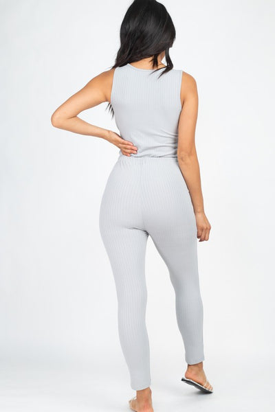 Ribbed Sleeveless Drawstring catsuits Jumpsuit (12 Colors)