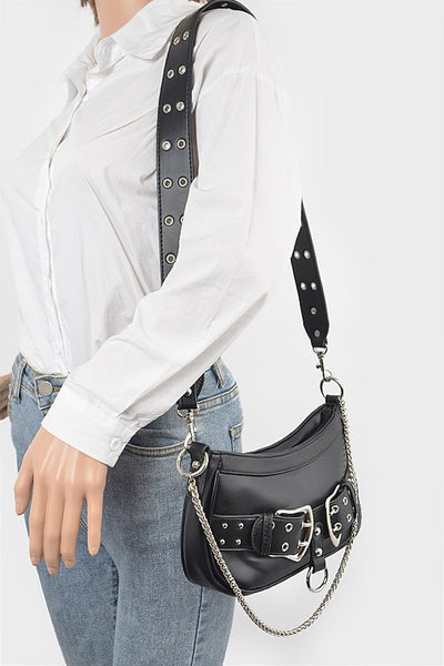 Vegan Leather Convertible Studded Shoulder Bag (2 colors)