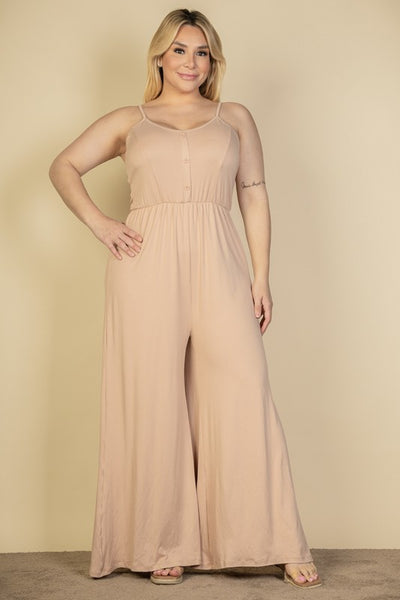 Plus Size Button Front Wide Leg Jumpsuit (6 colors)