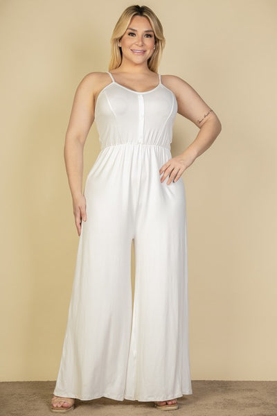 Plus Size Button Front Wide Leg Jumpsuit (6 colors)