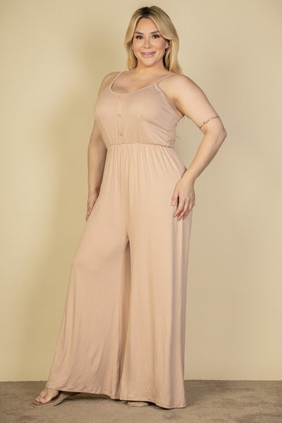 Plus Size Button Front Wide Leg Jumpsuit (6 colors)