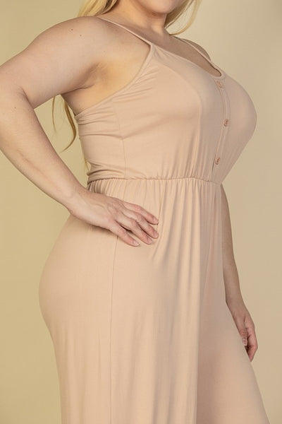 Plus Size Button Front Wide Leg Jumpsuit (6 colors)