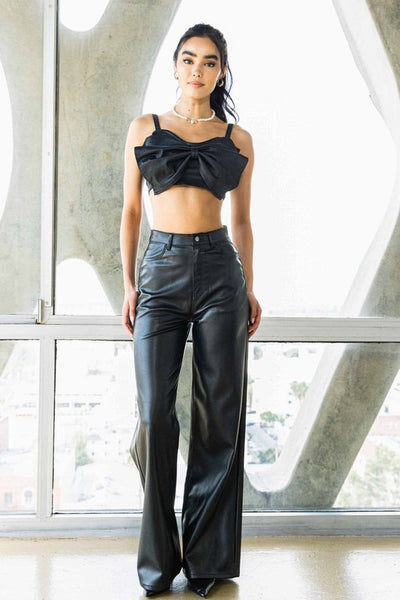 Vegan Leather Wide Leg High Waist Pants