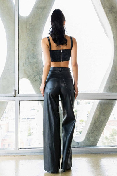 Vegan Leather Wide Leg High Waist Pants