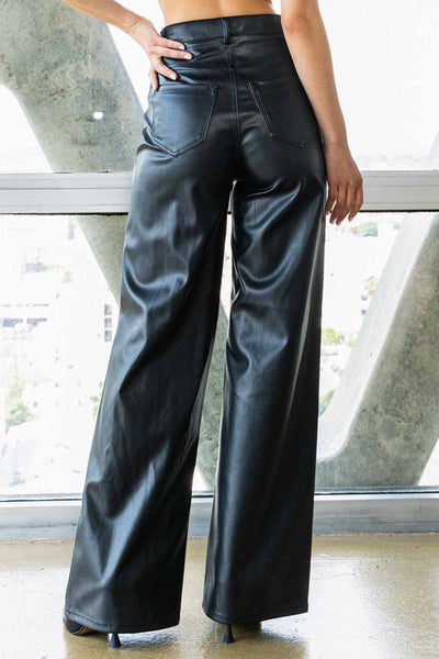 Vegan Leather Wide Leg High Waist Pants