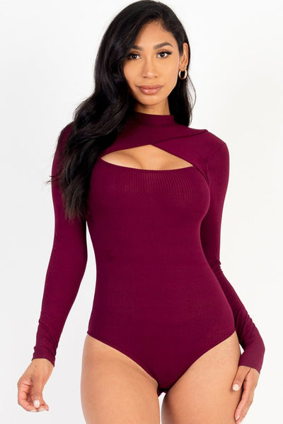 Front Cutout Long Sleeve Bodysuit (7 Colors)