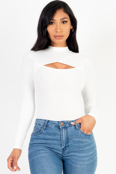 Front Cutout Long Sleeve Bodysuit (7 Colors)