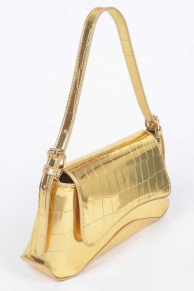 Metallic Croc Embossed Shoulder Bag (4 colors)