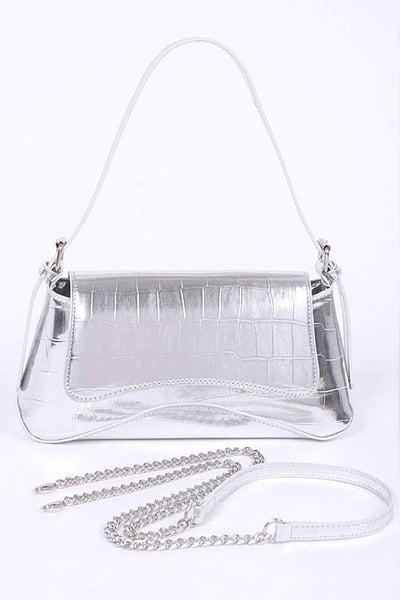 Metallic Croc Embossed Shoulder Bag (4 colors)