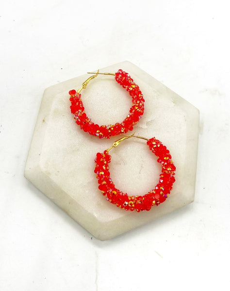 Red  & Gold Glitter Hoop Earrings