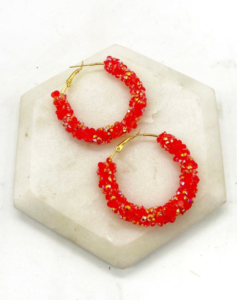 Red  & Gold Glitter Hoop Earrings
